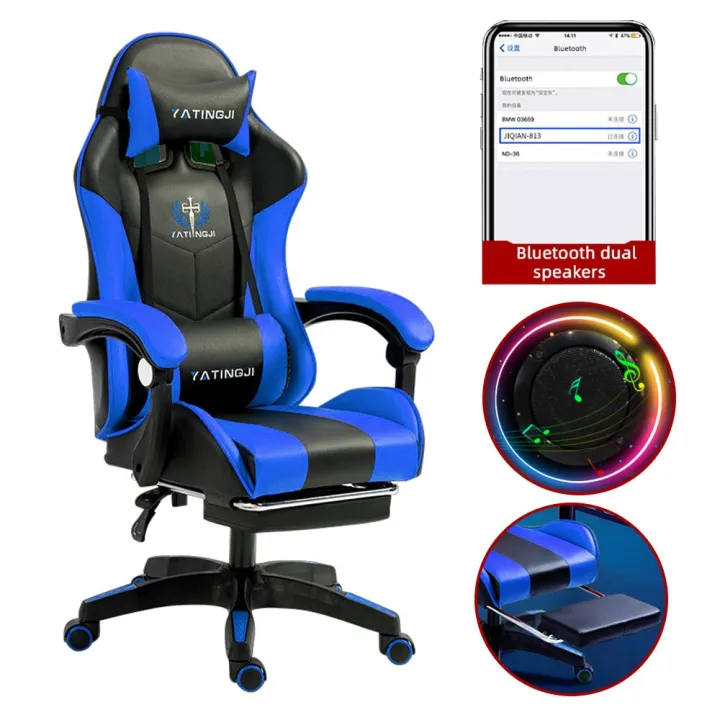 Bluetooth Speakers Game Chair with footrest and Linkage Armrest gaming
