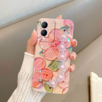 เคสโทรศัพท์ Vivo Y17s พร้อมสายรัดข้อมือ3Dลายดอกพีชป้องกันกล้องกันกระแทกนิ่มซิลิโคนเคสVivo Y17s เคสโทรศัพท์