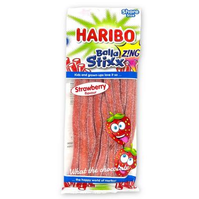 Haribo Balla Stixx Strawberry flavour เยลลี่สติ้กฮาริโบ้ นำเข้าจากอังกฤษ