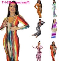 asdsadsaaff Tie Dye feminino estampa มังงะ comprida decote em v Bodycon vestido senhoras maxi vestidos roupas เซ็กซี่ da moda