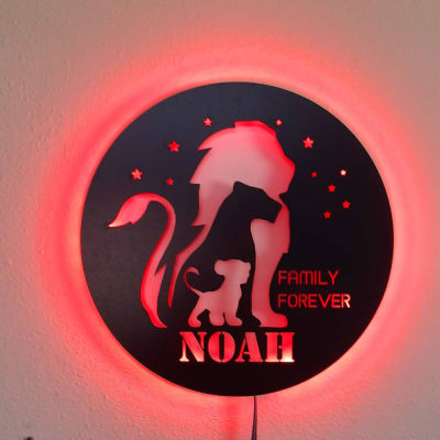 Personalized Lion Family Wood LED Lamp Adjustable Lighting with Name Decor Night Light for Home Custom Wooden Name Wall Lights
