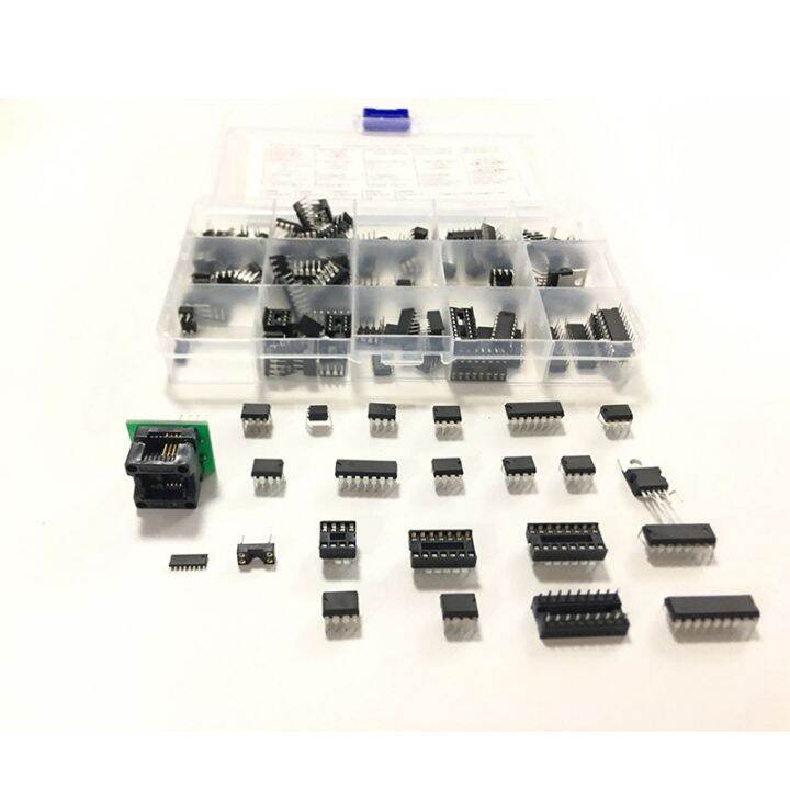 ic-chip-assortment-150pcs-opamp-oscillator-pwm-pc817-ne555-lm358-lm324-jrc4558-lm393-lm339-ne5532-incl-sockets