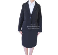 ชุดสูทผู้หญิงแขนยาว เสื้อสูทมีปกสีดำ พร้อมกระโปรงสีดำ Womens Suits Black color