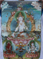 ภาพฝาผนังปักผ้าไหมจีน36นิ้ว7ตาไวท์ธาราเทพธิดา Thangka