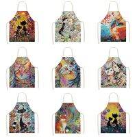 Cute Cat Colorful Printed Kitchen Aprons For Women Adults Home 53*65cm Cotton Linen Home Cleaning Cooking Delantal Cocina 46428 Aprons