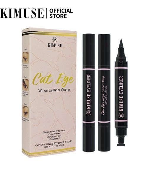 Kimuse 2pcs Set Double Head Waterproof Eyeliner Pen Cat Eye Winged Eye Eyeliner Cosmetic Seal 