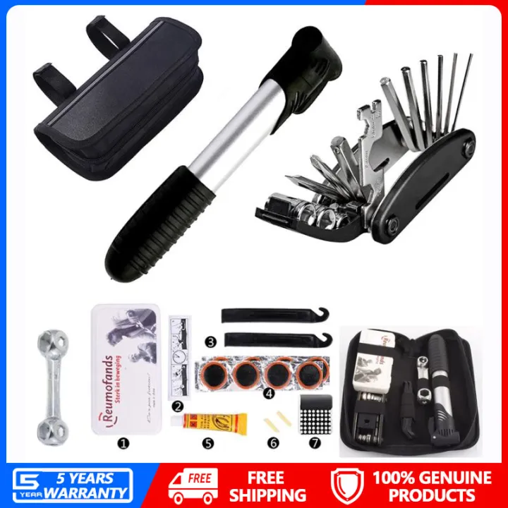 Portable Bicycle Repair Kit Bag With 16 In 1 Tire Tool Mini Pump Bike