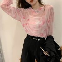 Thin See-through Perspective Design Sense Korean Chic Cover Up Tops Summer Women Long Sleeve T-shirts 2021 Sweet and Spicy Style