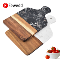 Cutting Board with Marble and Natural Wood,Serving Board for Steak Fruits with Handle,Chopping Board for Bread as Serving Trays