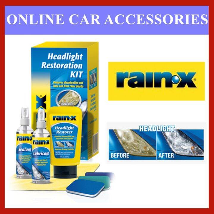 Rain‑X® Headlight Restoration KitREMOVES DISCOLORATION AND HAZE FROM CLEAR PLASTIC! Lazada