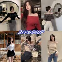 Zero shop?พร้อมส่ง? (Zero-M335) เสื้อไหมพรมเปิดไหล่ แขนยาว ดีเทลผ้าร่อง ผ้านิ่มใส่สบาย