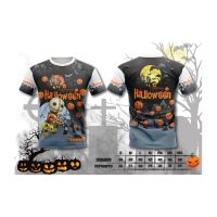 เสื้อพิมพ์ลาย ยอดฮิต แฟชั่น ลาย ฮาโลวีน สีดำ ขอบแขนขาว  Halloween