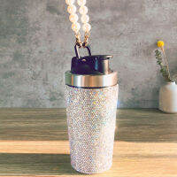 แบบพกพา Shaker ขวด Glitter Rhinestone กีฬาถ้วยสแตนเลส Milkshake โปรตีนผงเครื่องปั่นถ้วยขวดเครื่องดื่มเครื่องมือ Pink