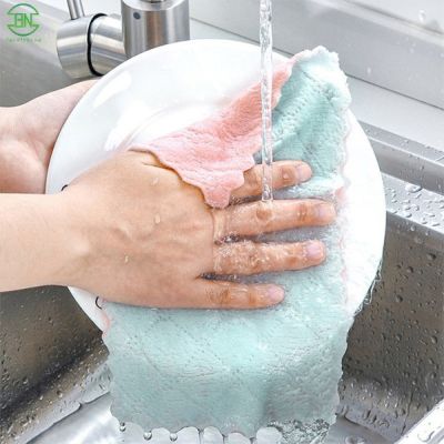 Soft Absorbent Dishwashing Rag Thickened Kitchen Cleaning Dish Towel Non-Stick Oil Dishcloth