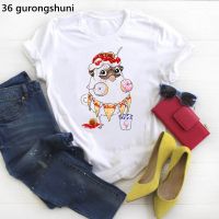 Funny Pug/ยีราฟ/กระต่าย/Hedgehog พิมพ์ผู้หญิงเสื้อยืด Kawaii Donut เสื้อยืด Femme Harajuku เสื้อฤดูร้อนแฟชั่นเสื้อ T หญิง