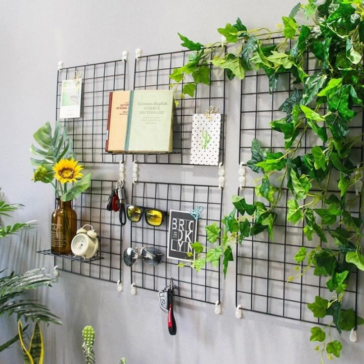 grids-decoration-metal-multi-function-iron-mesh-for-photo-frame-wall-art-display-storage-shelf-organizer-rack-and-wooden-clips