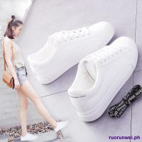 COD DSFGRTUTYIII ✁∏◇Womens Leather White Shoes Ladies Student Classic Flat Sneakers Korean Rubber Shoes