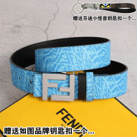 (Fashion high-end belt)New 2023 F Home Mens Belt Mens Belt Mens Belt Mens Belt Mens Belt Mens Belt Mens Belt with FF Push Studs Steel Buckle Blue
