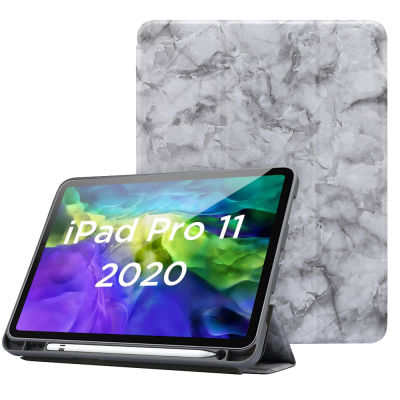 สำหรับ iPad Pro 11 กรณีรุ่นที่ 2020 และ 2018 กับผู้ถือดินสอ,แฟชั่นทนทานป้องกันกันกระแทก + พับยืนกรณี + ปลุกอัตโนมัติ/นอนสมาร์ทพลิกปกสนับสนุน 2ND GEN ดินสอชาร์จ