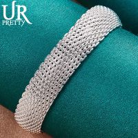 URPRETTY 925 Sterling Silver Deformable Mesh Bangle Bracelet For Man Women Wedding Engagement Party Jewelry Halloween Gift