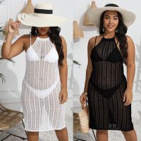 [COD] Cross-border European and plus-size womens sexy hollow backless strappy beach dress Z832