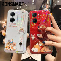 เคสโทรศัพท์ Realme 10 Realme 10Pro พลัส + เคสฝาหลังการ์ตูนน่ารักใหม่หมีพร้อมซิลิโคนที่ถือสายรัดข้อมือ Hp Realme 10 5G ฝาหลังเคสสีสันสดใสลายดอกซากุระ