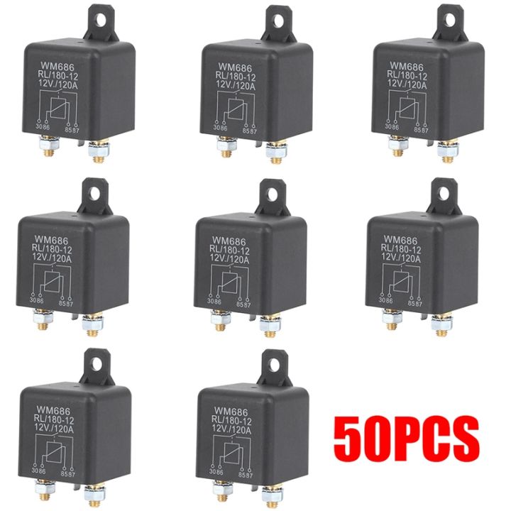 50PCS Black Relay Starter Relay DC 12V 100A 4-Pin WM686 Normal Open Car  Starter Relay for Control Battery ON/OFF