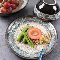 Kiln Underglaze Color Ceramic Plate Home Restaurant Hand-painted Salad Steak Tray Rice Bowl Dining Table Decorate Tableware