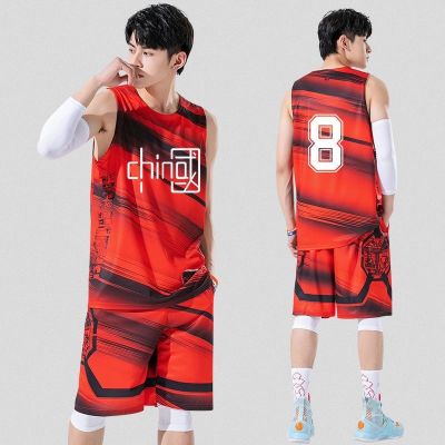 【Ready Stock】🌈 Basketb uform mens suit summer sports ctom gradient hip-hop loose v pted b uform