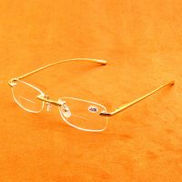 Al-mg Alloy Rimless Frame Oval Lenses Gold Color Spectacles See Near N Far Bifocal Reading Glasses +0.75 To +4