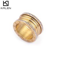 {BUSA Fashion Accessories} Kalen ใหม่3สีสแตนเลส Bague F Emme อินเทรนด์ Cubic Z Irconia แหวนแต่งงานสำหรับผู้หญิงเลขโรมัน Anillos Mujer เครื่องประดับ