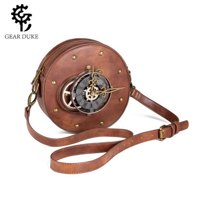 New Bag Female Steampunk Womens One Shoulder Bag Pu Leather Retro Style Round Motorcycle Bag