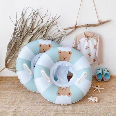 Cartoon Bear Double Handle Safety Baby Seat Float Swim Ring Inflatable Infant Swimming Pool Rings Water Toy Swim Circle Kids