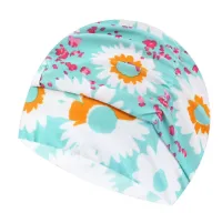 Women Pleated Flowers Printed Fabric Swim Pool Sport Swimming Cap Ladies Protect Long Hair Elastic Nylon Bathing Caps Hat TurbanTH