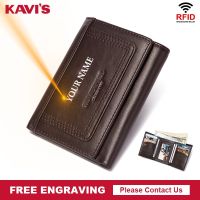 ZZOOI RFID Anti Theft Men Wallet Genuine Leather Trifold Business Card Holder Money Bag Slim Male Clutch with Zip Coin Pocket Quality
