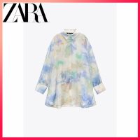 Zara ใหม่ เสื้อเชิ้ตแขนยาว ผ้าไหมซาติน ทรงหลวม สีมัดย้อม สําหรับผู้หญิง pov