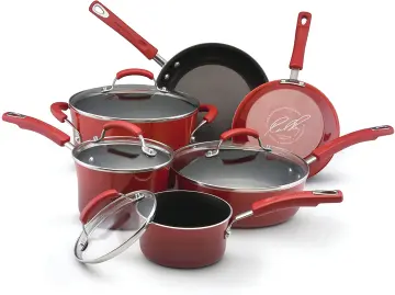 Rachael Ray Classic Brights Hard Enamel Nonstick 14-Piece Cookware Set,  Orange Gradient