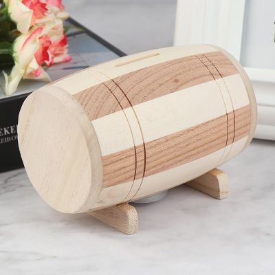 COD Ftmy 1pc Wooden Money Box Piggy Bank Money Box Savings Wine Barrel Wood Piggy B Daily