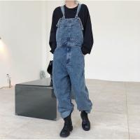 Korean New Denim Jumpsuits Women Vintage High Waist Wide Leg Overalls Harajuku Loose Washing Mopping Trousers Female