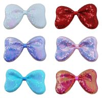 Kid Shiny Sequins Bowtie for DIY Crafts Sewing Appliques Girls Hair Clip Headband Solid Color Children Stage Performance Bow Tie Boys Clothing