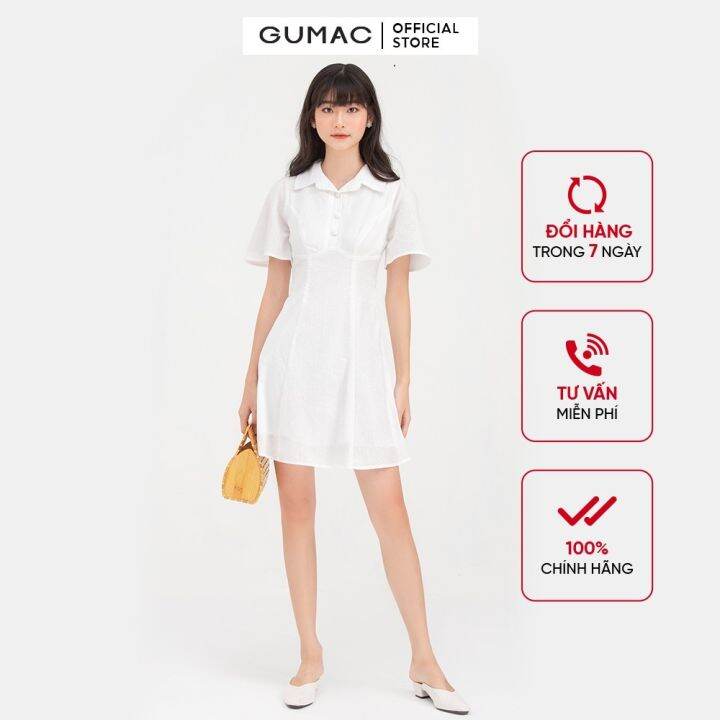 Mã WABR192 giảm 10 đơn 250K] Đầm xòe nữ màu trắng cổ bẻ GUMAC ...