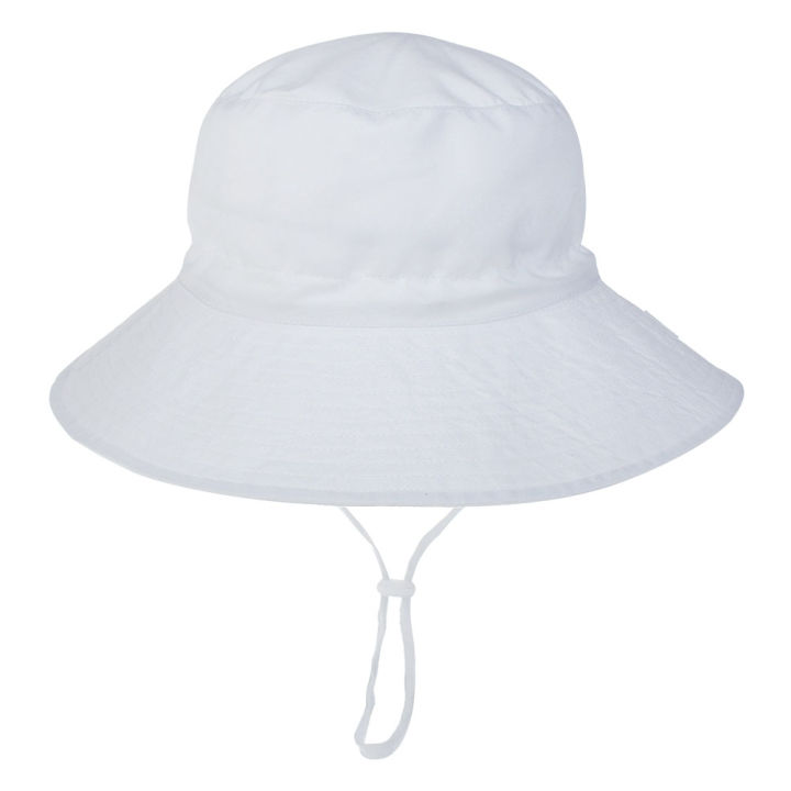 sun-protection-baby-spring-summer-round-top-wide-brim-with-chin-strap-beach-solid-kids-bucket-hat-gift-fisherman-outdoor-lovely