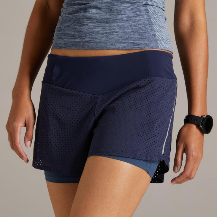 พร้อมส่ง-กางเกงขาสั้นผู้หญิงใส่วิ่ง-2-in-1-womens-running-shorts-with-built-in-tight-shorts