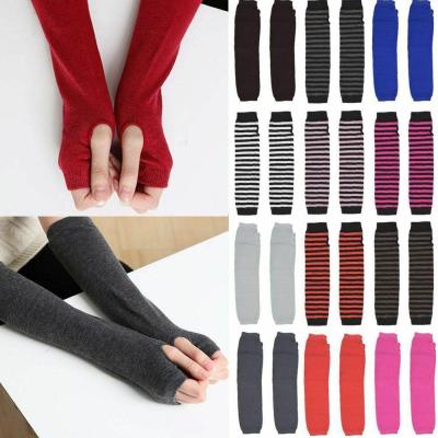 Unisex Long Fingerless Gloves Gloves Arm Sleeve Striped Sleeves Gloves Warmer Cotton Knit Womens Wrist Arm Fingerless Sleeves G1F4