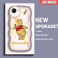 เคส JIUMOO สำหรับ Realme C30 C30s Narzo 50i Prime น่ารัก Winnie ช้อนส้อมมีดหมีพูห์สีสันสดใสเคสโทรศัพท์โปร่งใสเคสกันกระแทกนุ่มอ่าวป้องกันเลนส์กล้องที่เรียบง่ายเคสซิลิโคนใส