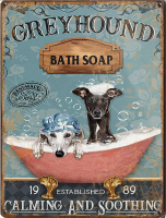 Tanlinxin Greyhound Dog Bath Soap - Calming And Soothing - Funny Print Wall Art ป้ายดีบุกสำหรับบาร์กาแฟหรือห้องนั่งเล่น