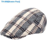 ♙ Wool plaid cap double male outdoors in winter to keep warm beret grid cloth duckbill cap contracted warm