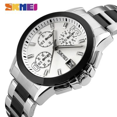 SKMEI นาฬิกาแฟชั่นสำหรับผู้ชาย,หน้าปัด Quartz ทำจากสแตนเลสนาฬิกากันน้ำจับเวลาแนวสปอร์ต9126