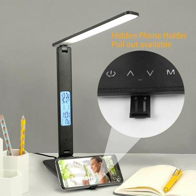 10W Wireless Charging LED Desk Lamp With Calendar Temperature Alarm Clock Eye Protect Study Business Light Table Lamp