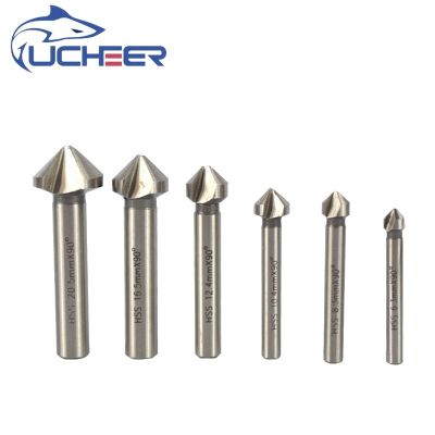 จัดส่งฟรี UCHEER 6pcs 90 องศา HSS Chamfer Cutter 6.3-20.5mm 3Flute Chamfer เจาะ Bit Set Countersink Drill Bit